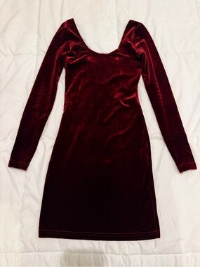 American Apparel Long-Sleeve Velvet Scoop Dress - Burgundy
